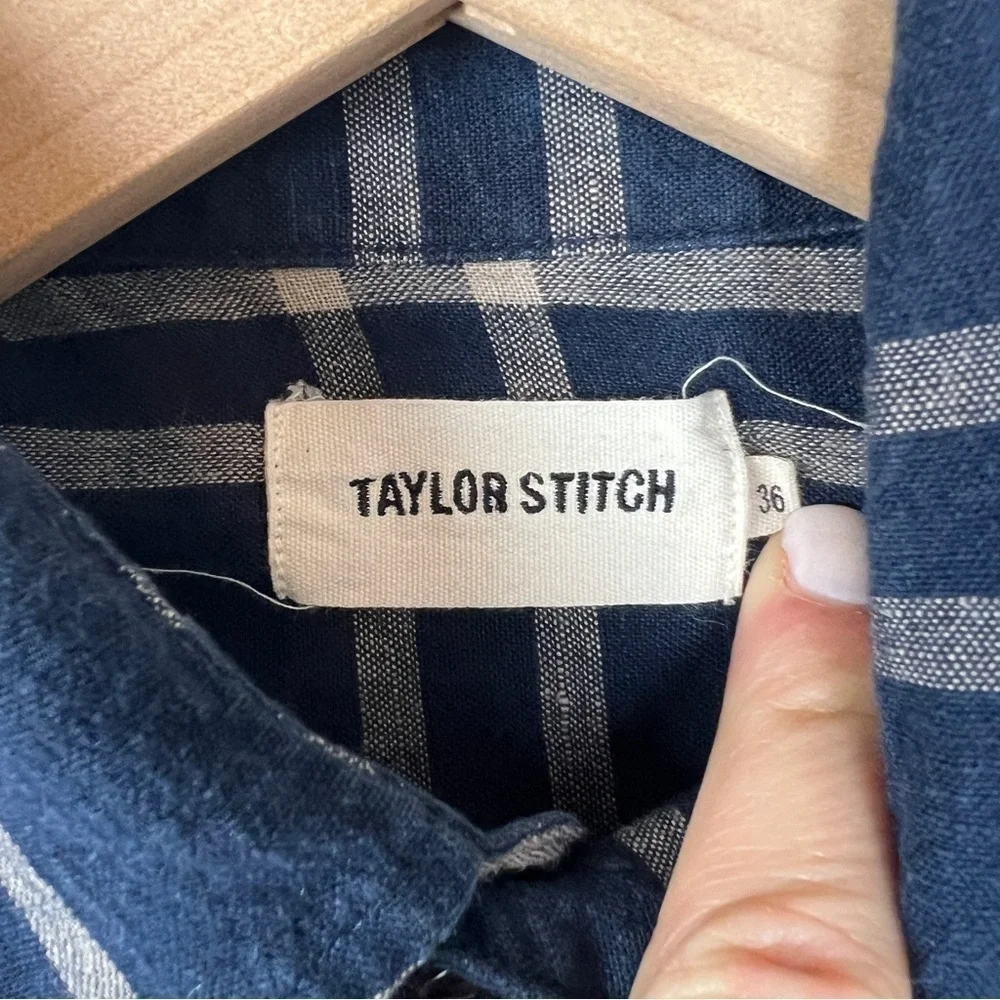 Taylor Stitch Button Front Organic Cotton Linen Shirt Windowpane Plaid